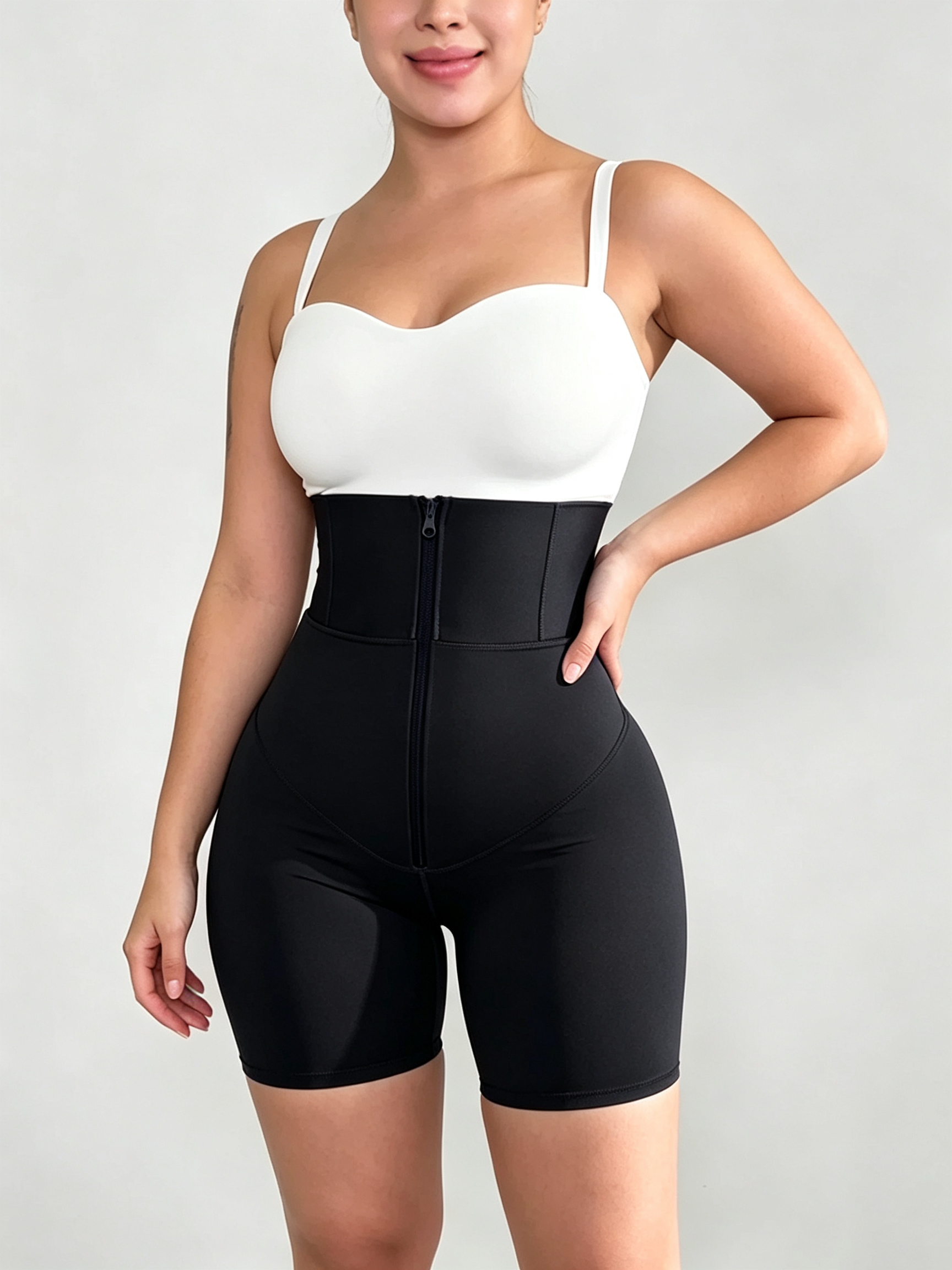 Zipper Front Waist Trainer Shapewear Shorts Tummy Control Body Shaper