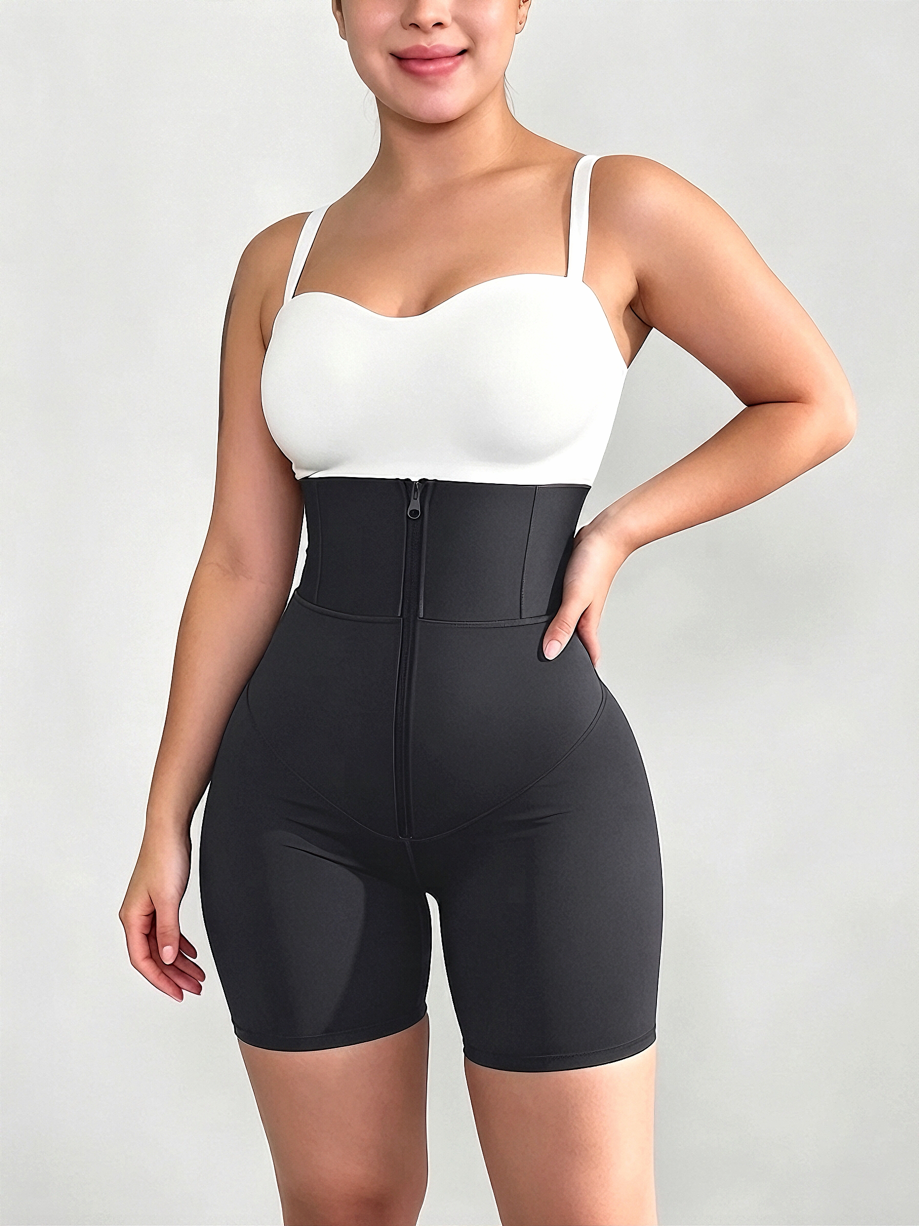 Zipper Front Waist Trainer Shapewear Shorts Tummy Control Body Shaper