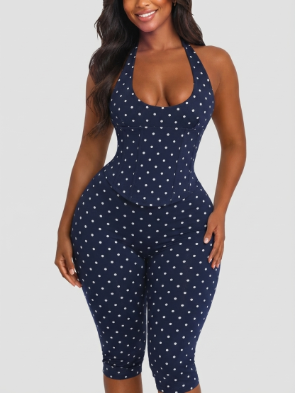 Vintage Polka Dot Halter Bodycon Jumpsuit
