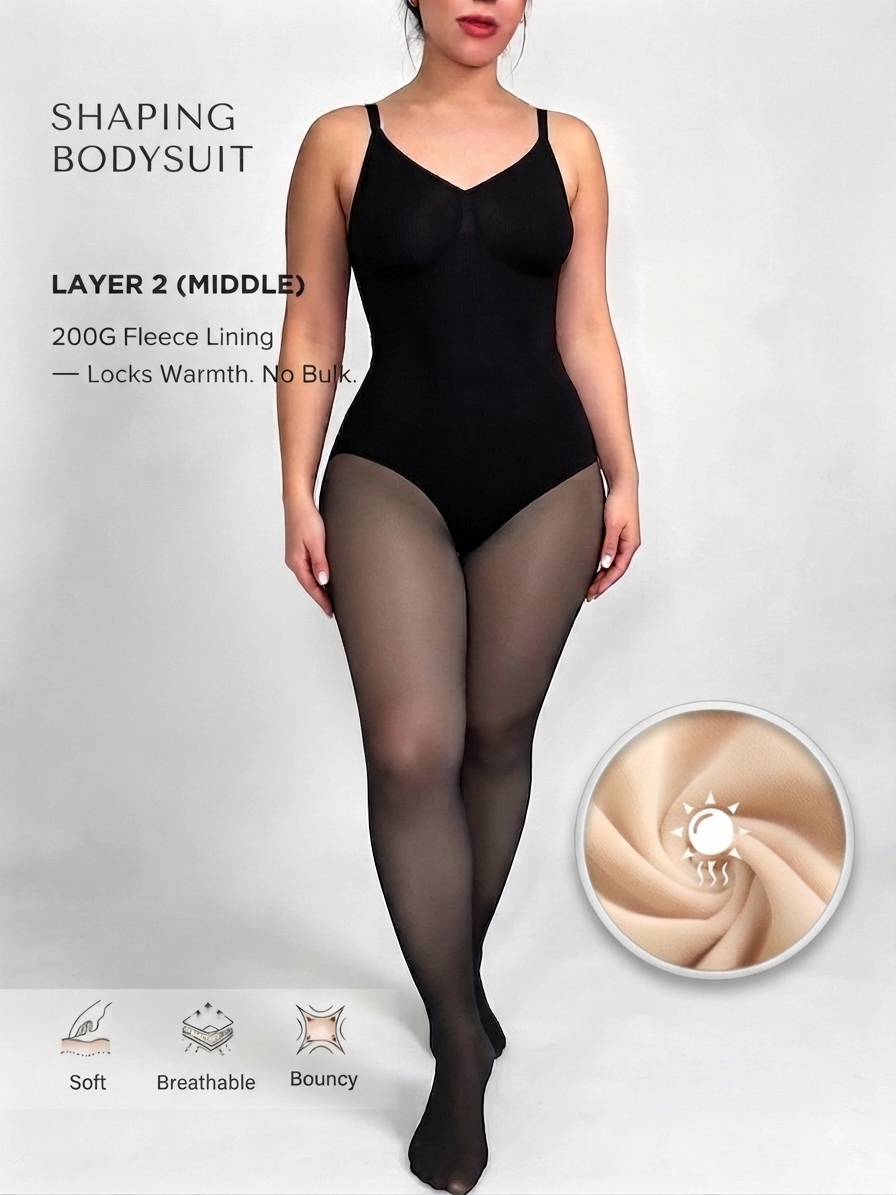 Seamless Full Body Shaper with Fleece Lined Fake Translucent Tights