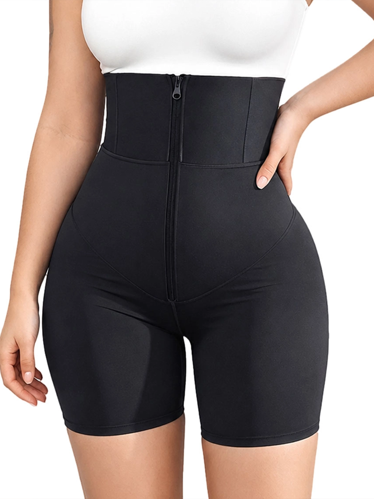 Zipper Front Waist Trainer Shapewear Shorts Tummy Control Body Shaper