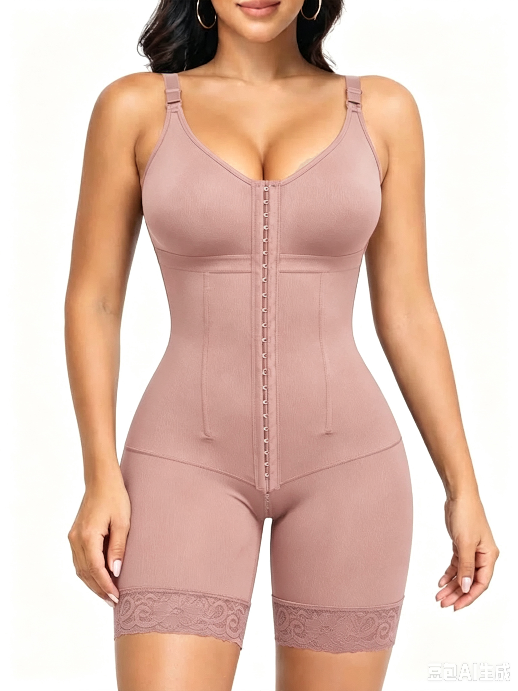 Full Body Shapewear Bodysuit Front Hook Corset Tummy Control Mid Thigh Shaper
