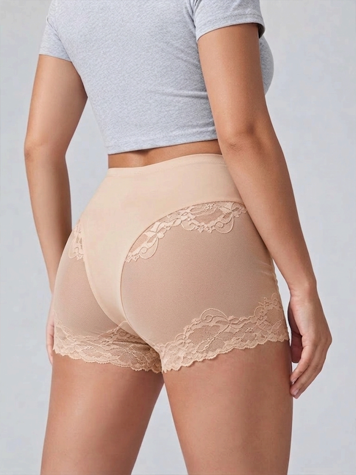High Waisted Lace Mesh Shapewear Shorts