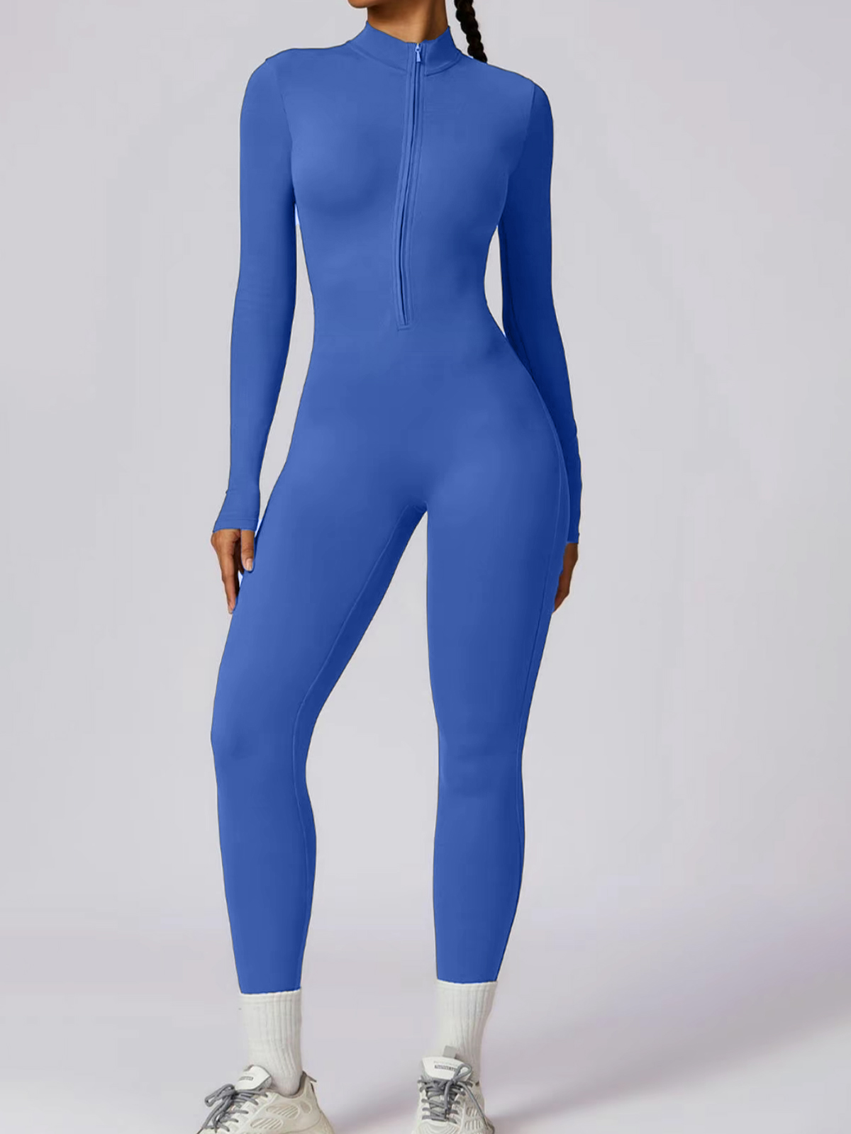 Women's Solid Color Zipper Long Sleeve Yoga Bodysuit