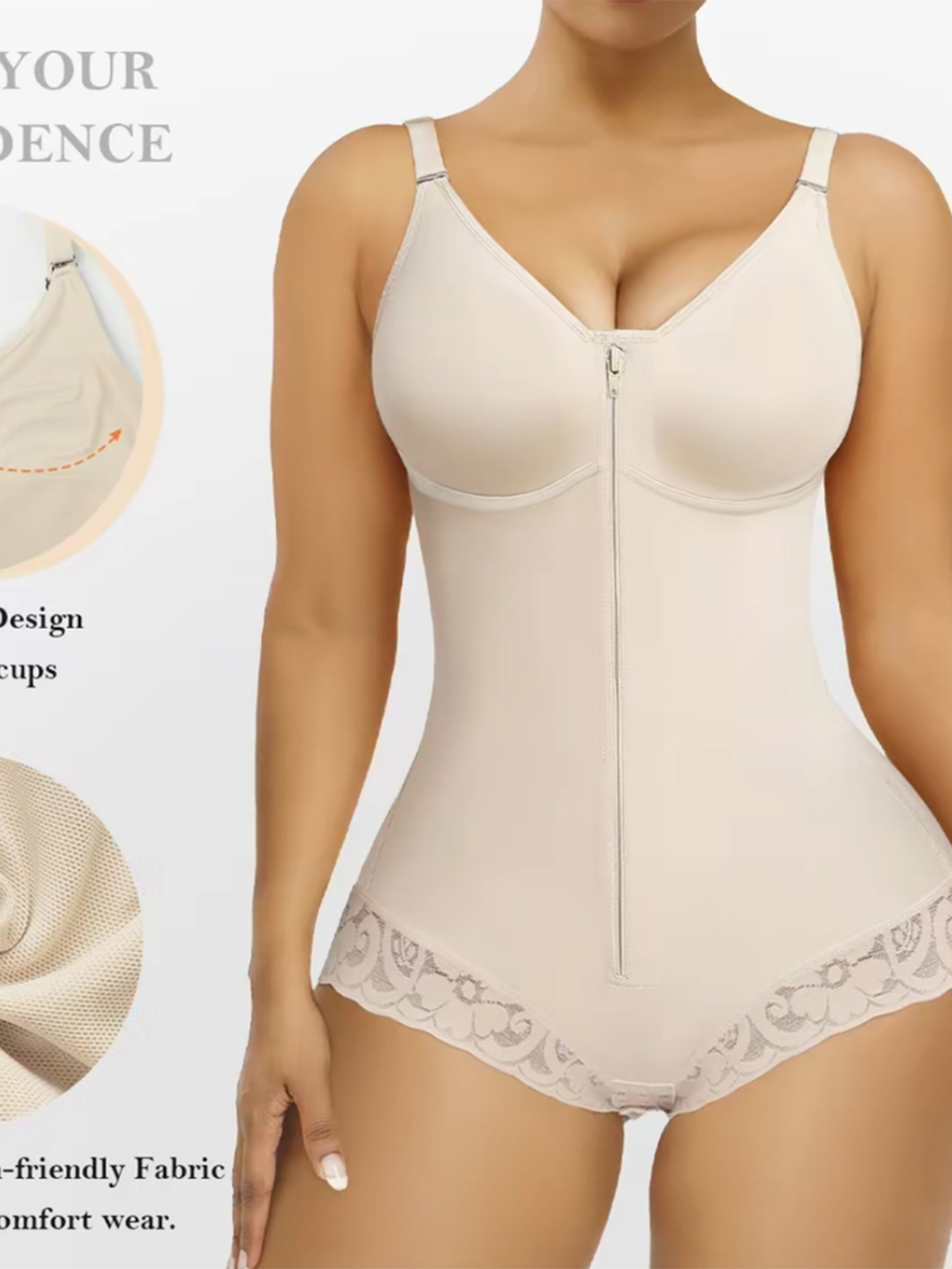 High Compression Full Body Shaper With Front Zipper