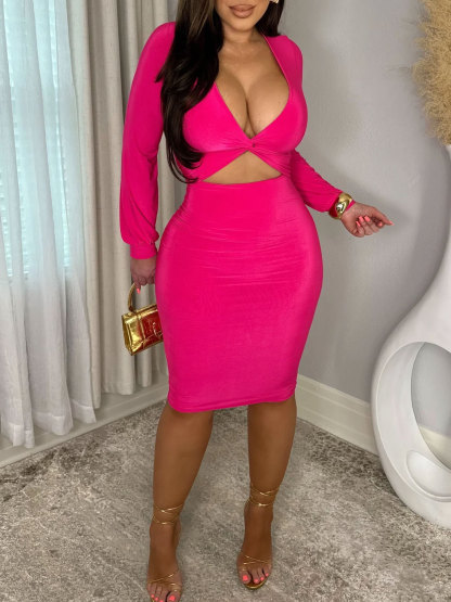 Long sleeve Wrap Midi Dress