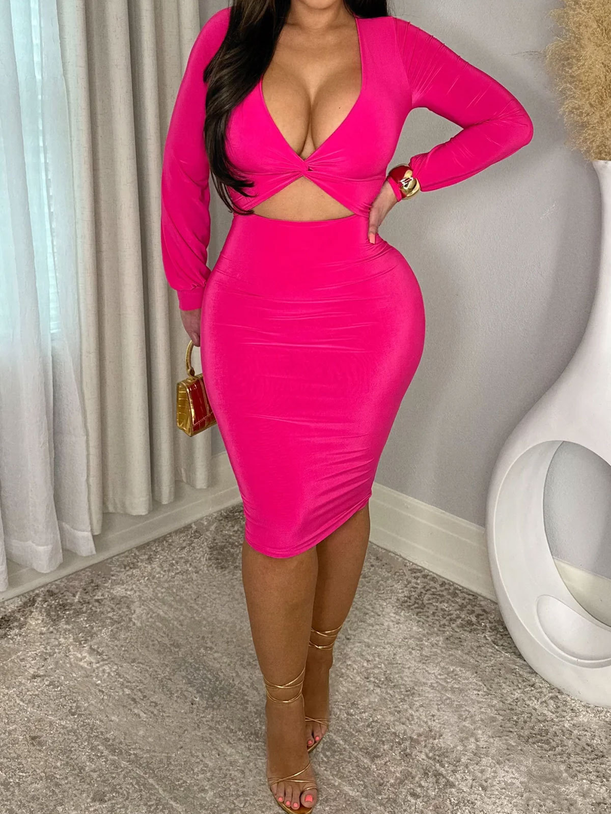 Long sleeve Wrap Midi Dress