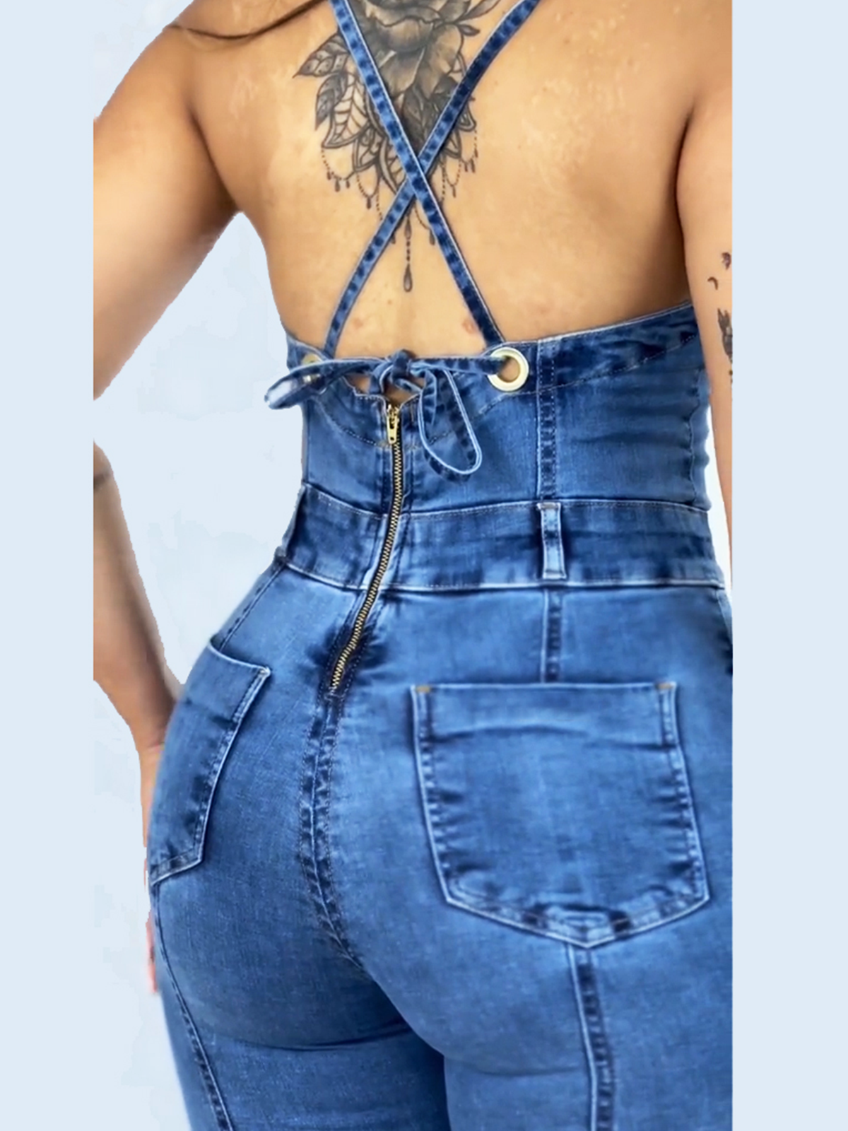 Denim Bombshell Jumpsuit-Blue
