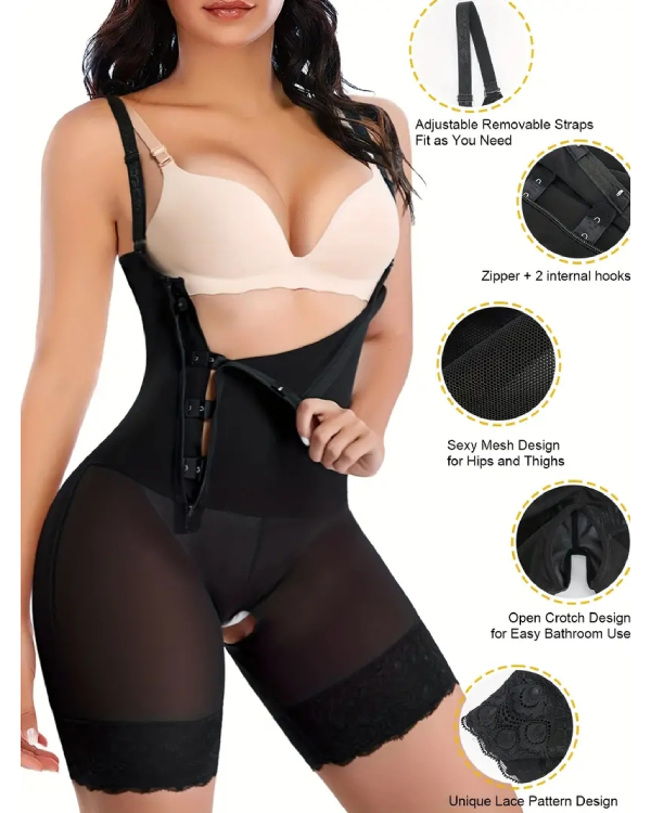 Open Bust Tummy Control Butt Lifting Zip Up Body Shaper