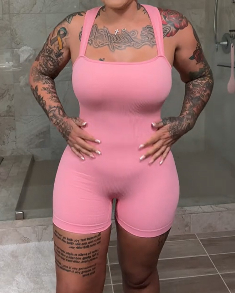 Seamless Ribbed Wide Strap Boxer Bodysuit