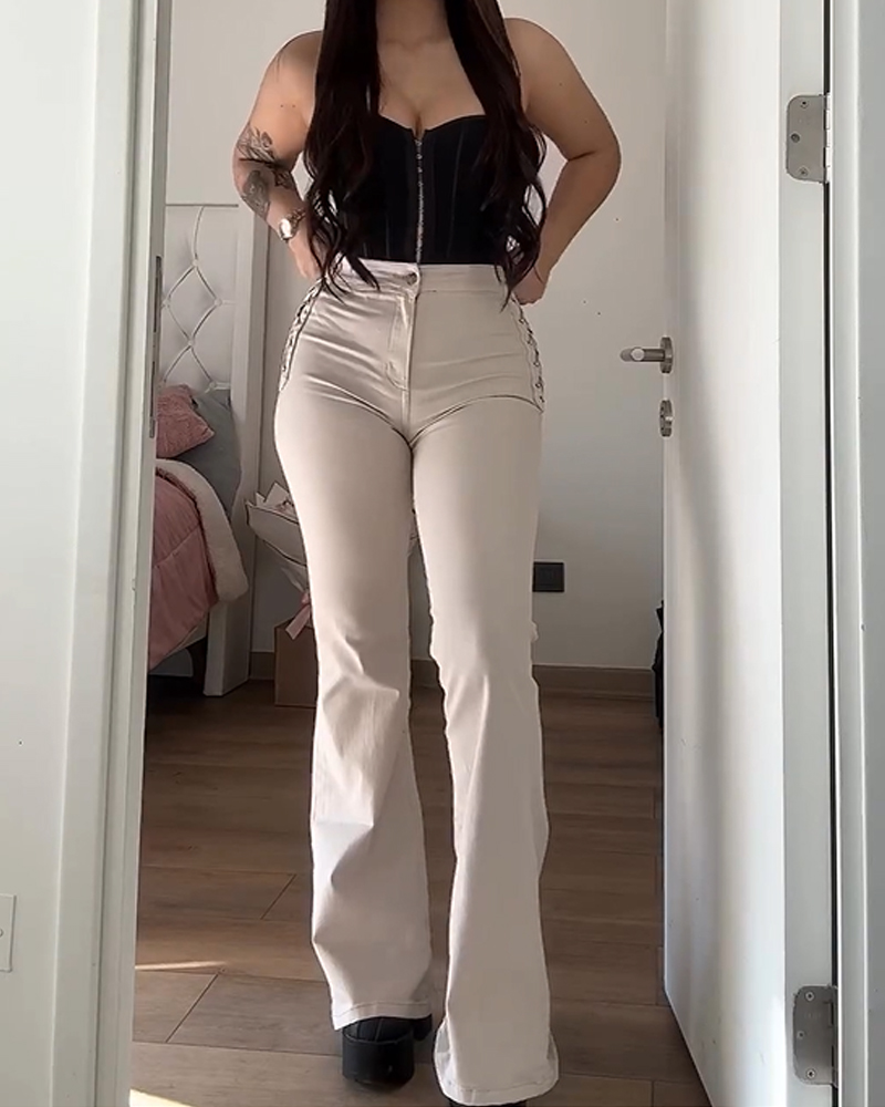 Side Braid Flare Jeans