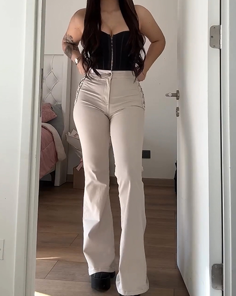 Side Braid Flare Jeans
