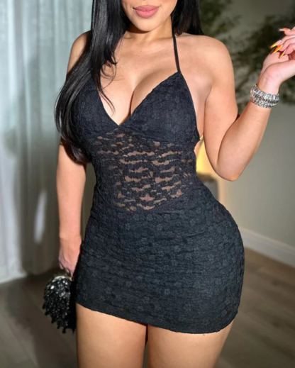 Sexy Lace Mesh Bodycon Mini Dress