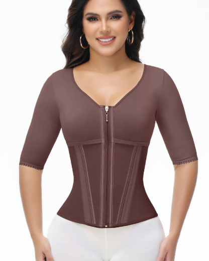 Fajas Colombianas High Compression Half Sleeves V Neck Waist Trainer Top