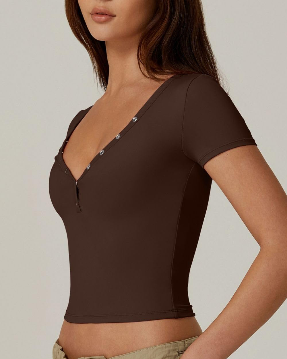 Women's Sexy Double Lined Button Up Slim Fit Crop Top