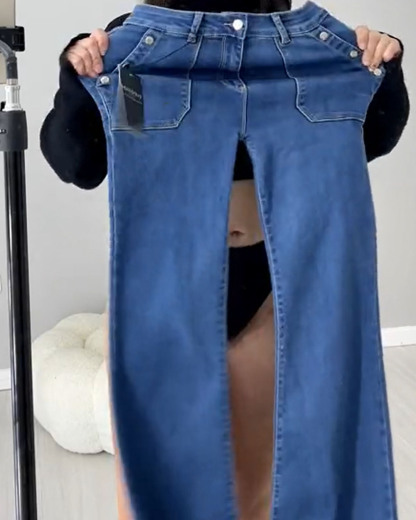 ChicCurve Flared Jeans with Large Pockets Denim Jeans