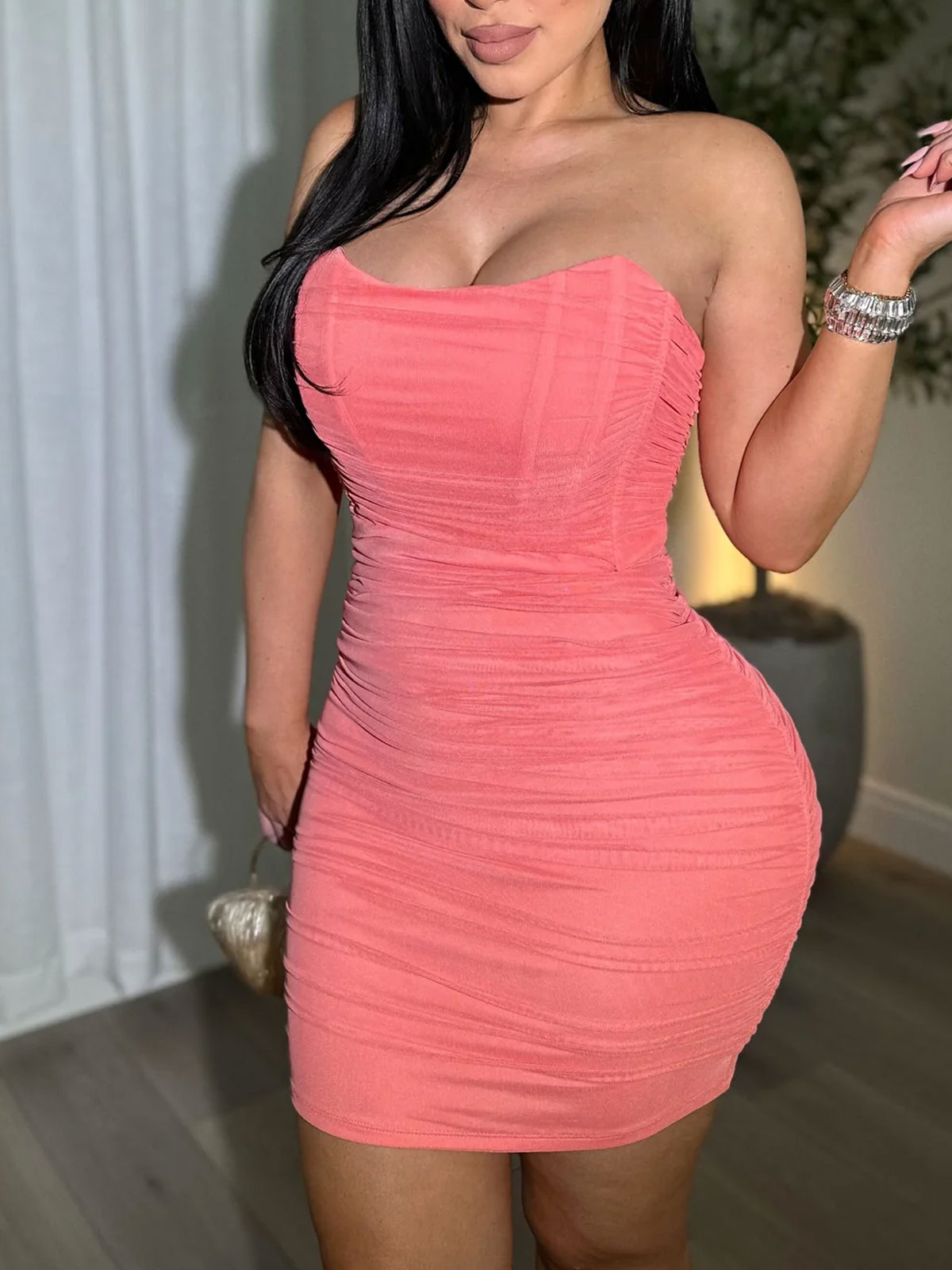 Glam Ruched Strapless Bodycon Mini Dress