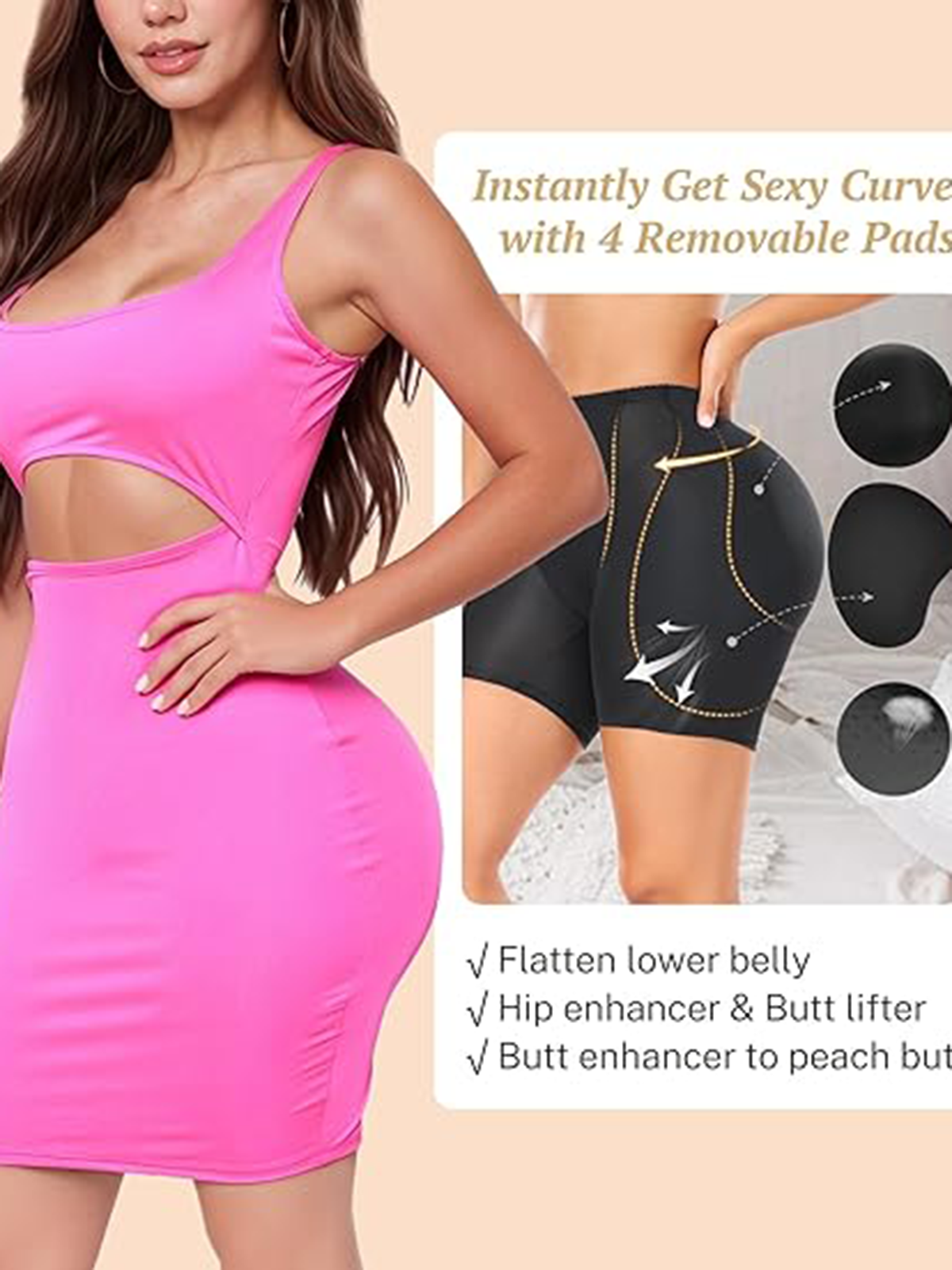 Women Hip Padded Shapewear Booty Lifter Butt Enhancer Removable 4 Thicker Pads Control Panty For Bigger Butt