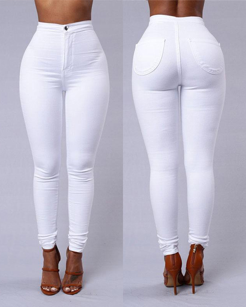 Candy-Colored High-Waisted Stretch Slim Jeans