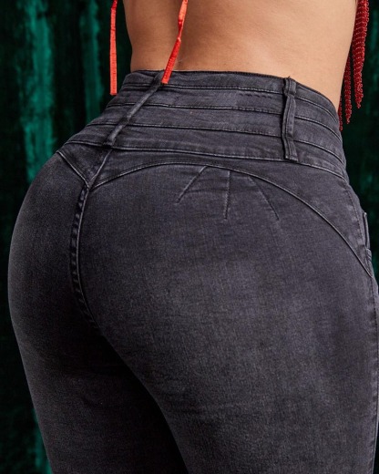 Smokey Gray Hip Lift High-Waisted Jeans