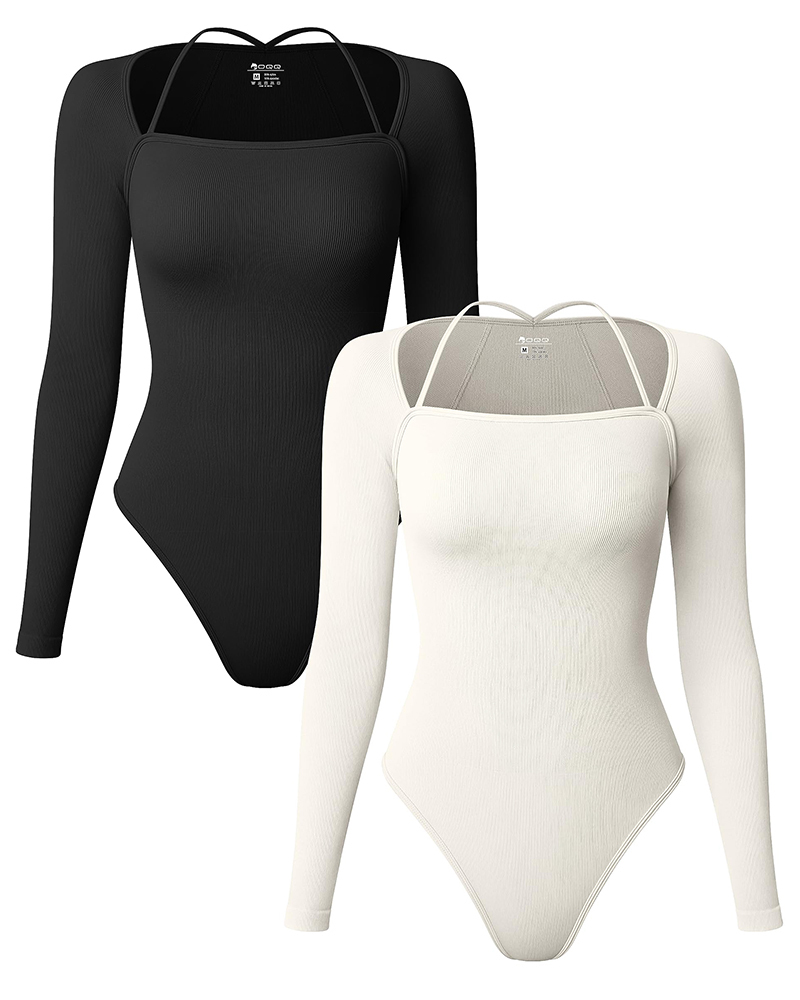 Sexy Ribbed One Piece Long Sleeve Tops Bodysuits