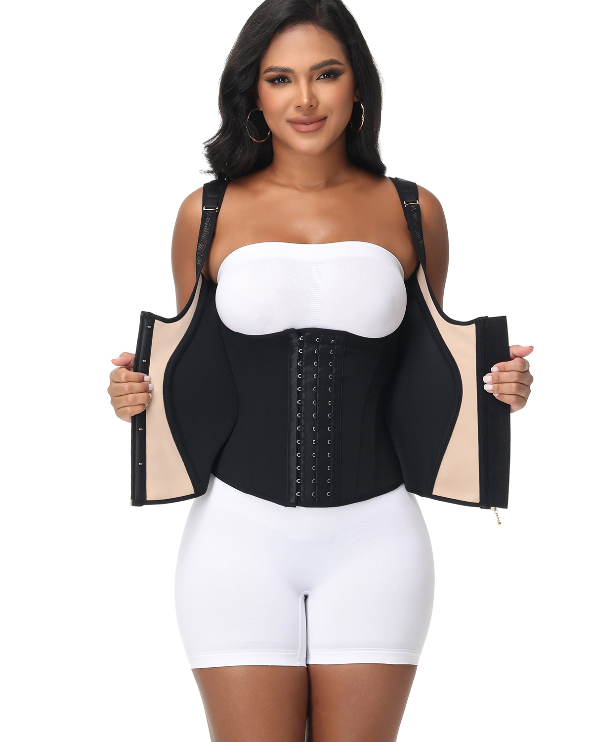 Full Coverage Double-Layer Tummy Control Waist Trainer Vest  With Bra