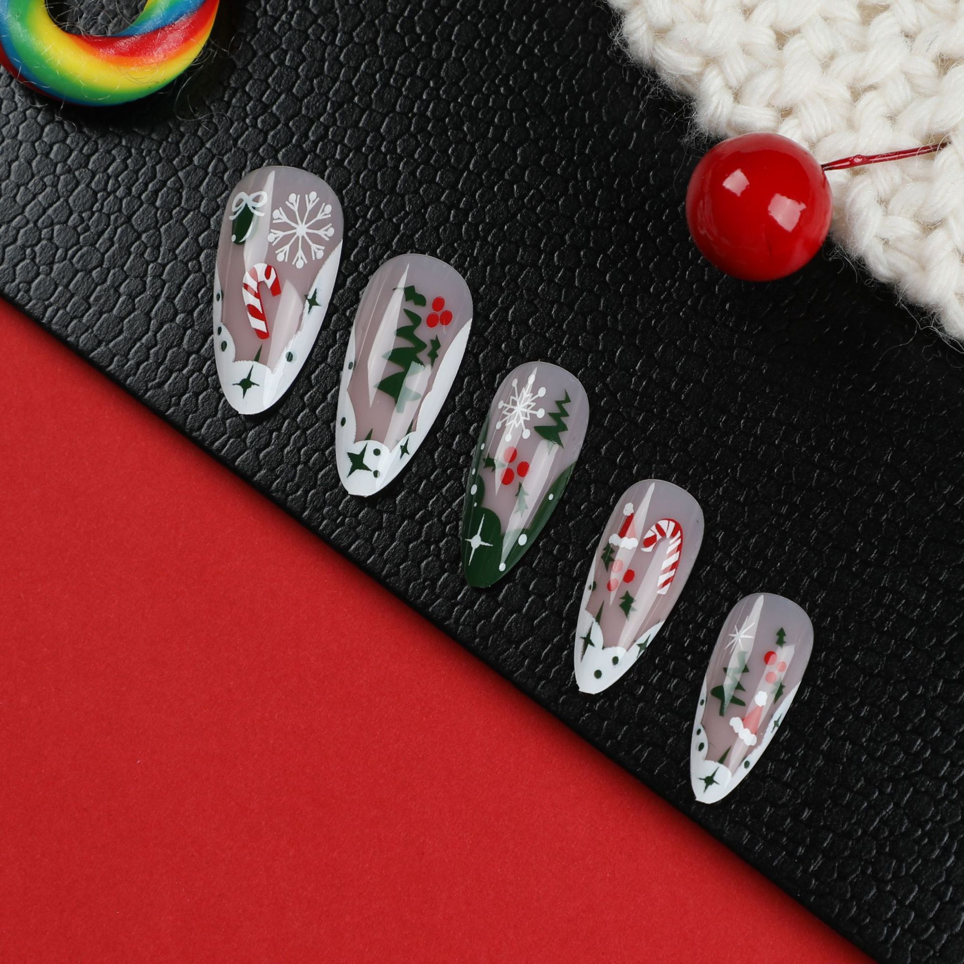 Christmas French White and Green Nail Art Nail Pads