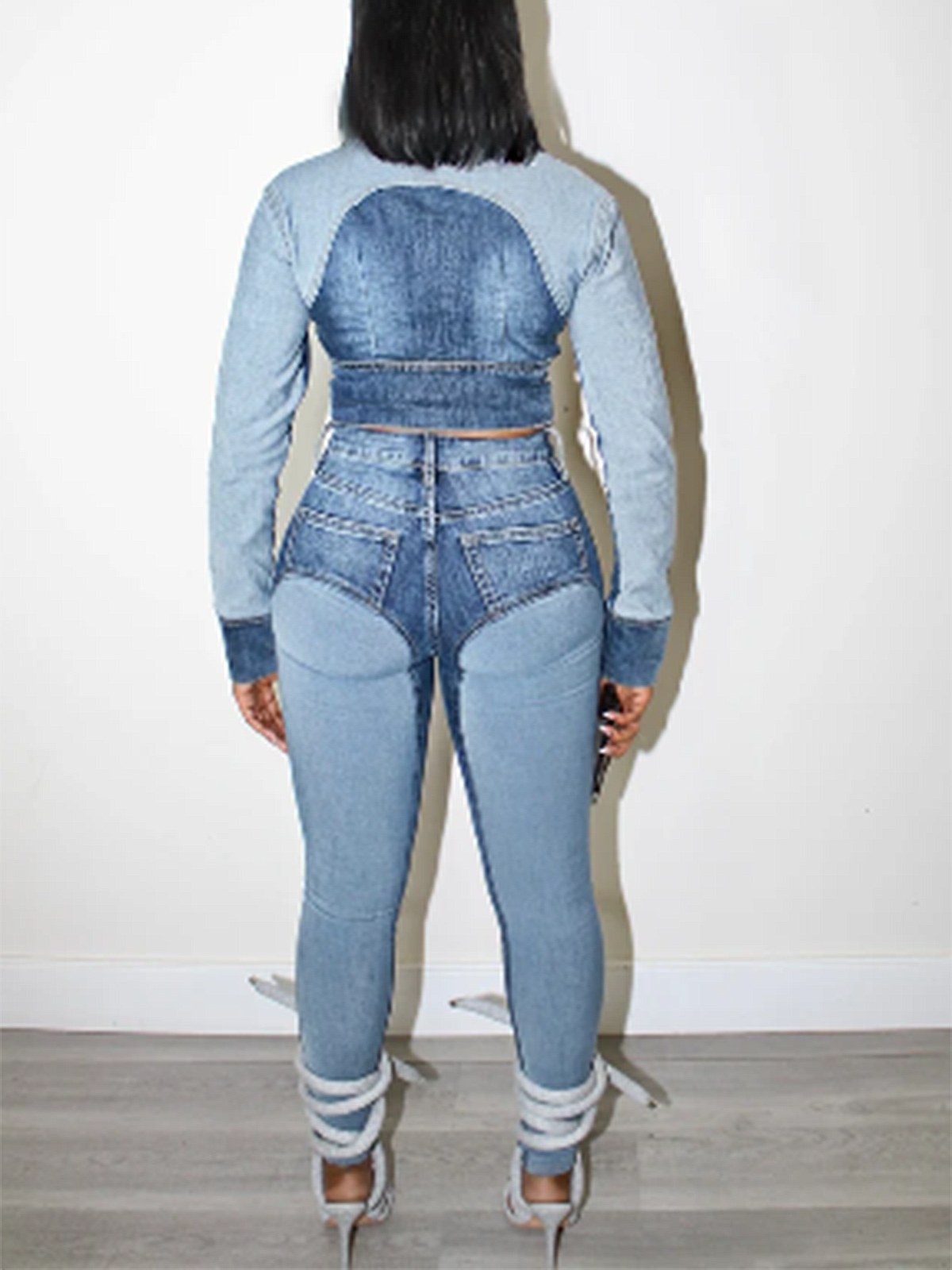 Patchwork Denim Jacket And Jeans Set