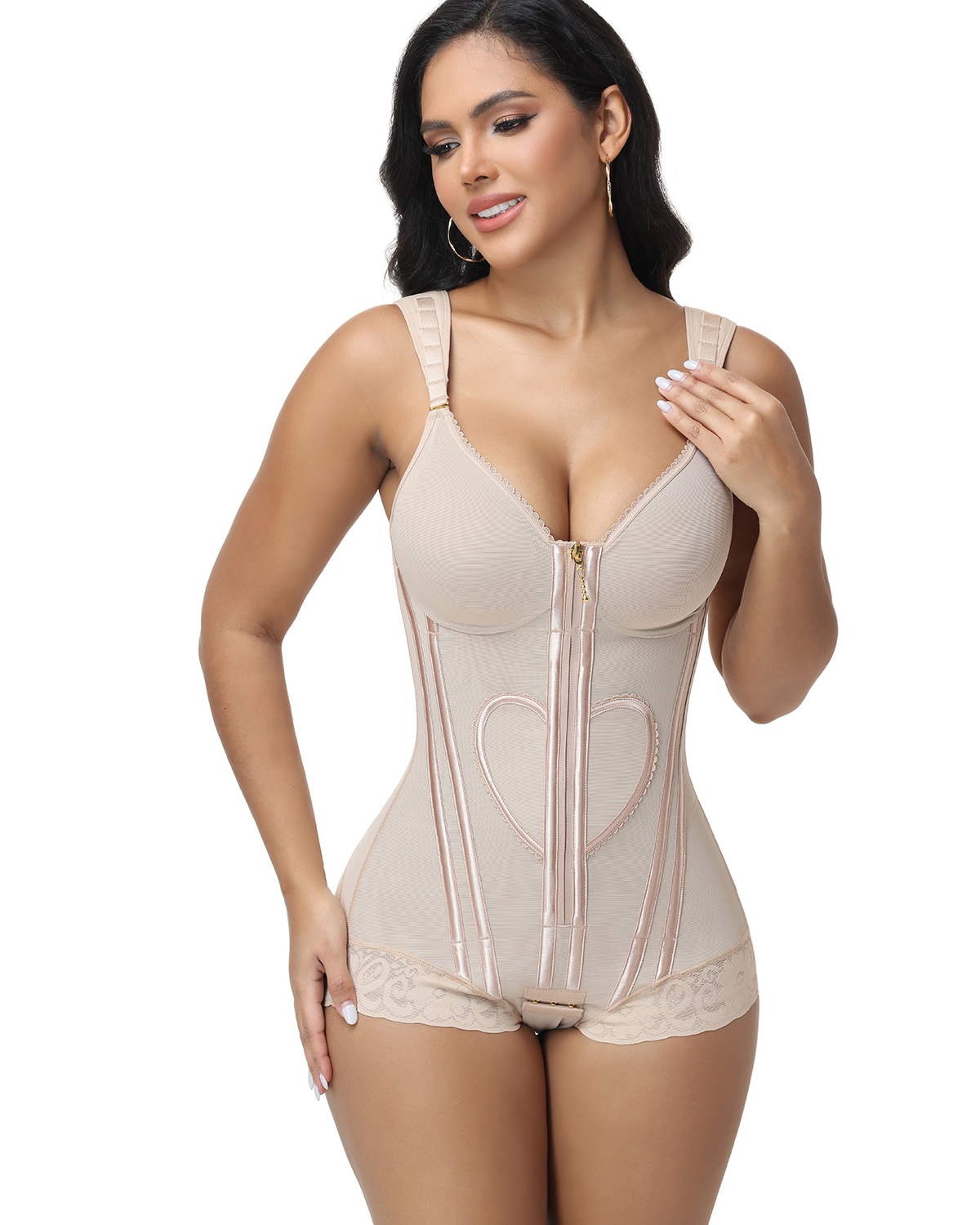 Fajas Colombianas Wide Straps Love Pattern Tummy Control Body Shaper