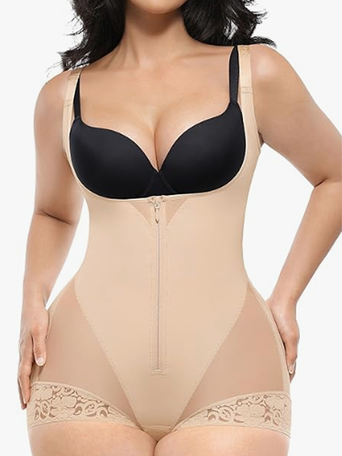 Women's Tummy Control Fajas Colombianas Body Shaper With Hook Zipper Closure Open Chest Tights Bodycon