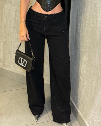 Diamond-Studded Straight-Leg Jeans