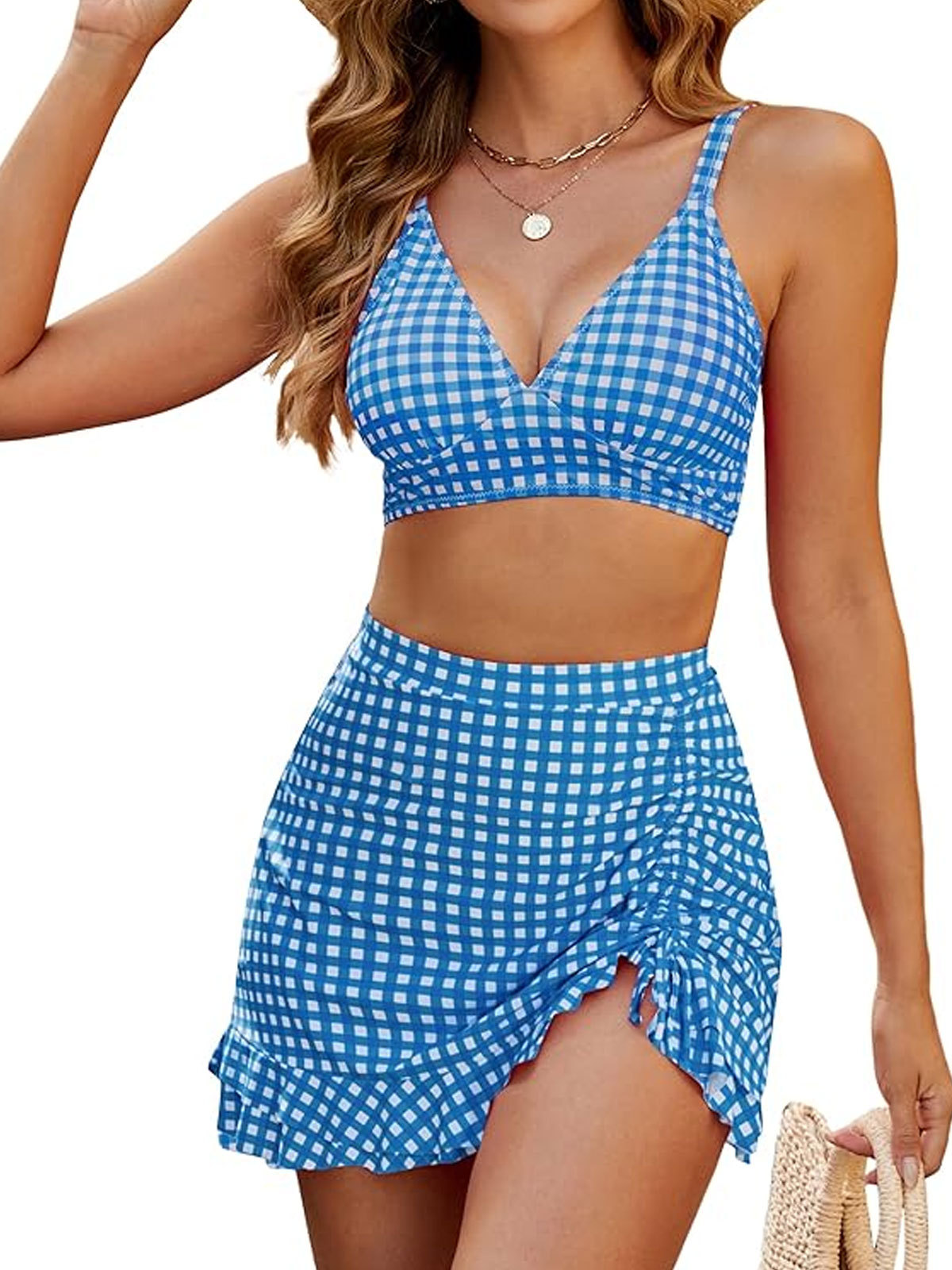 High Waisted Bikini Sets Tummy Control Swim Skirt Two Piece Swim Suit