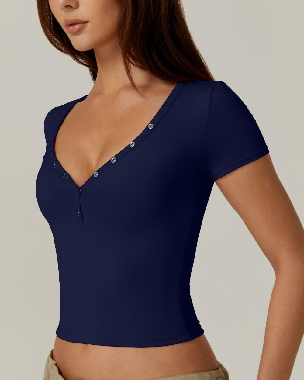 Women's Sexy Double Lined Button Up Slim Fit Crop Top