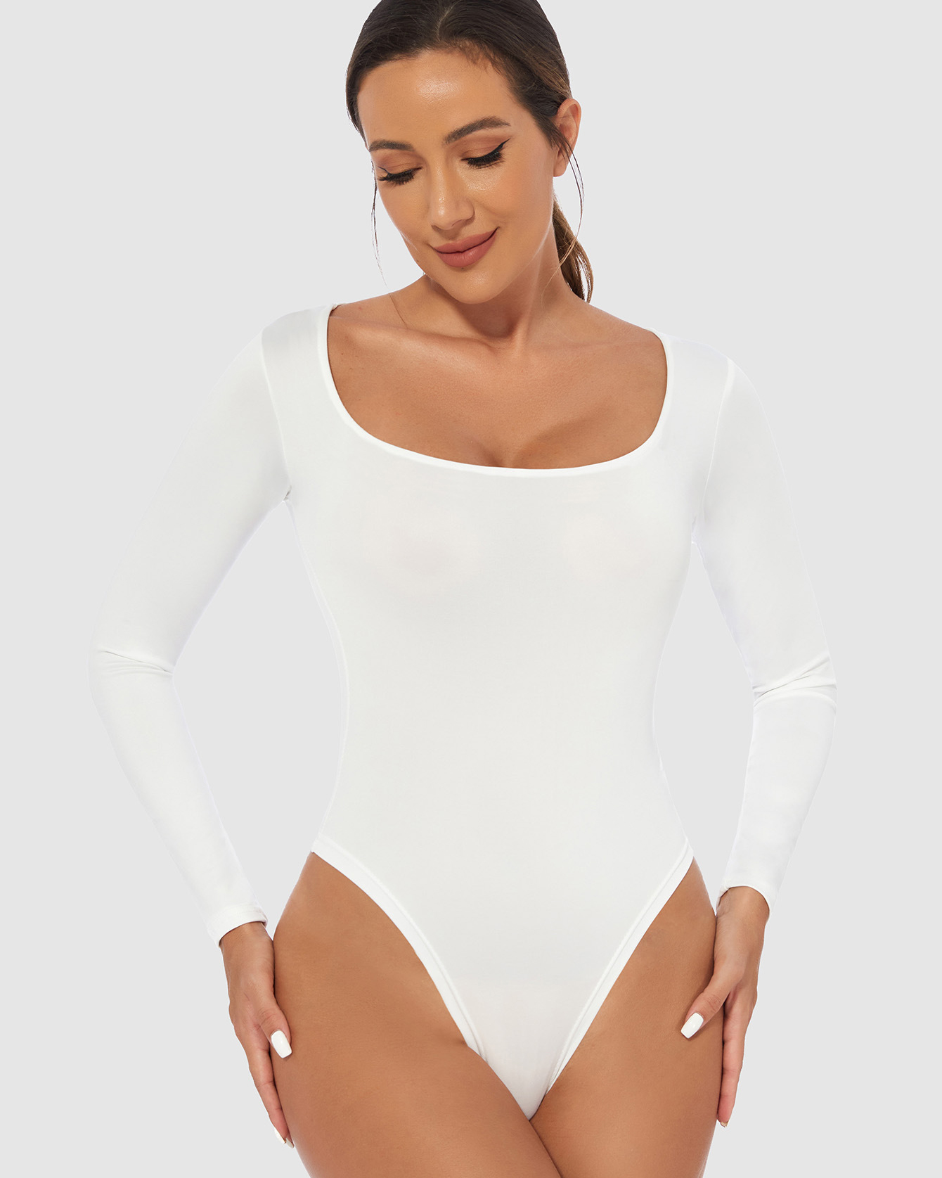 Square Neck Long Sleeves Skinny Bodysuit