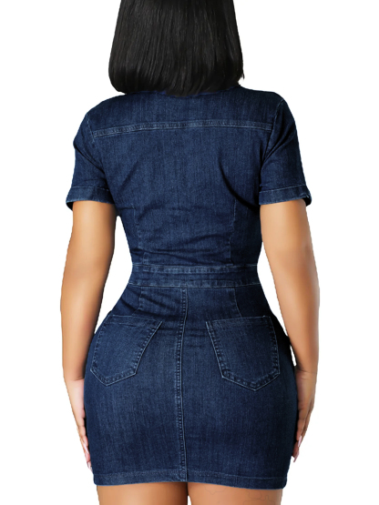 Womens Sexy 2 Pieces Denim Outfits Button Shirt Package Hip Denim Dress Set