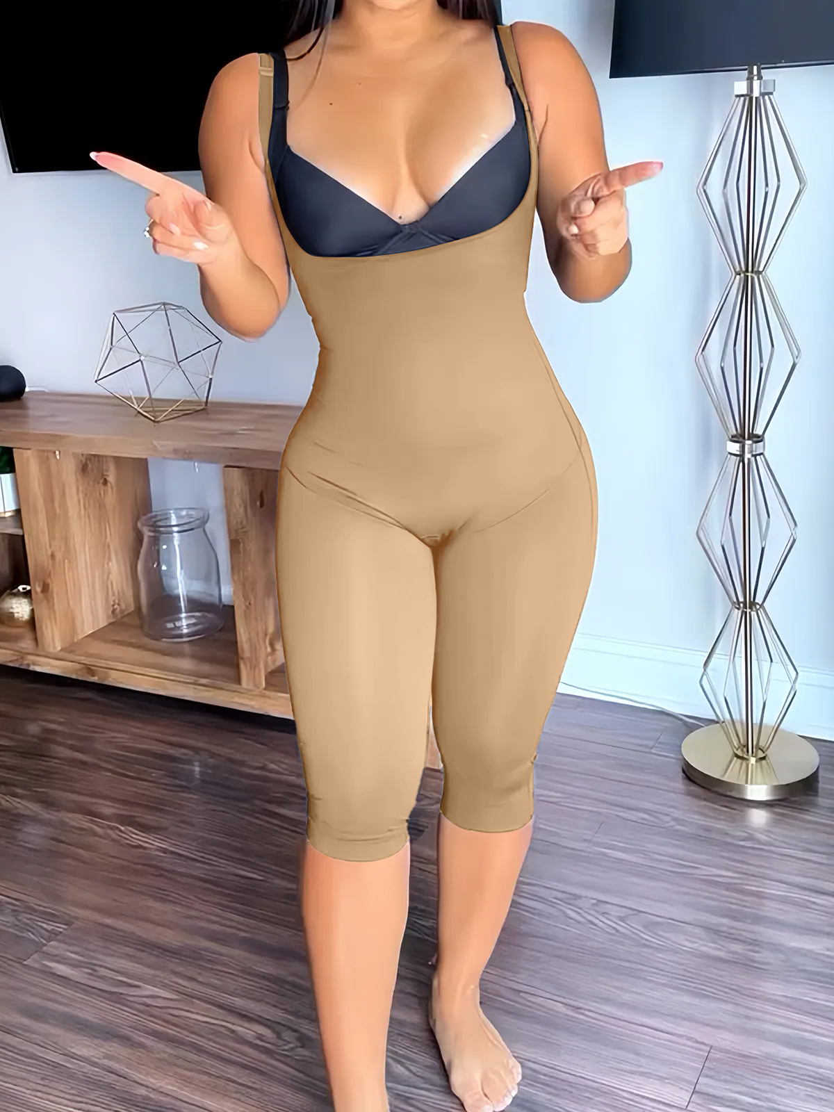 Mid-Length Body-Shaping Bodysuit Without Chest Coverage