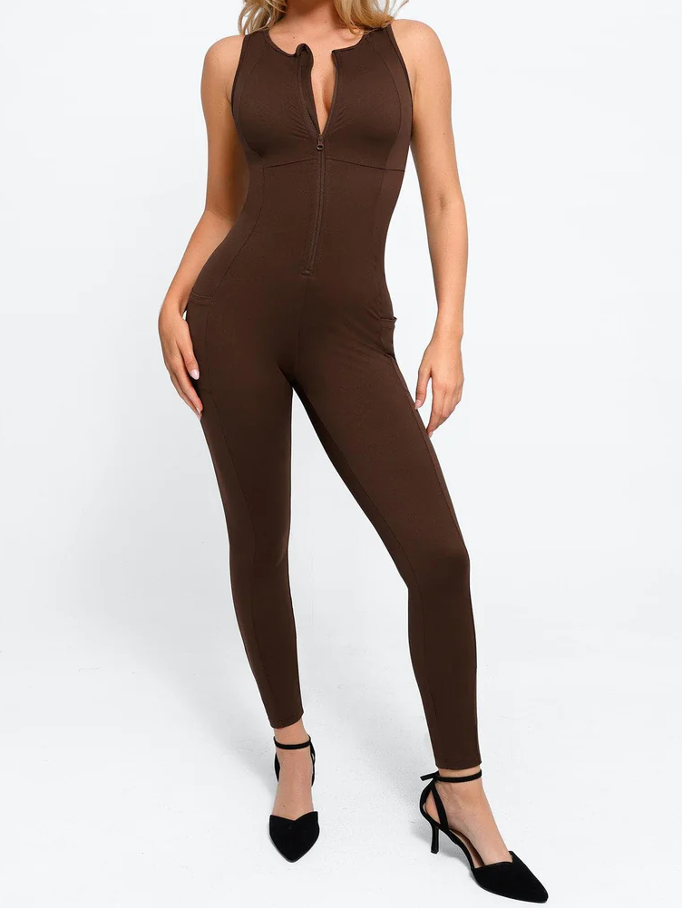 Sleeveless Shapewear Zip Front Jumpsuit