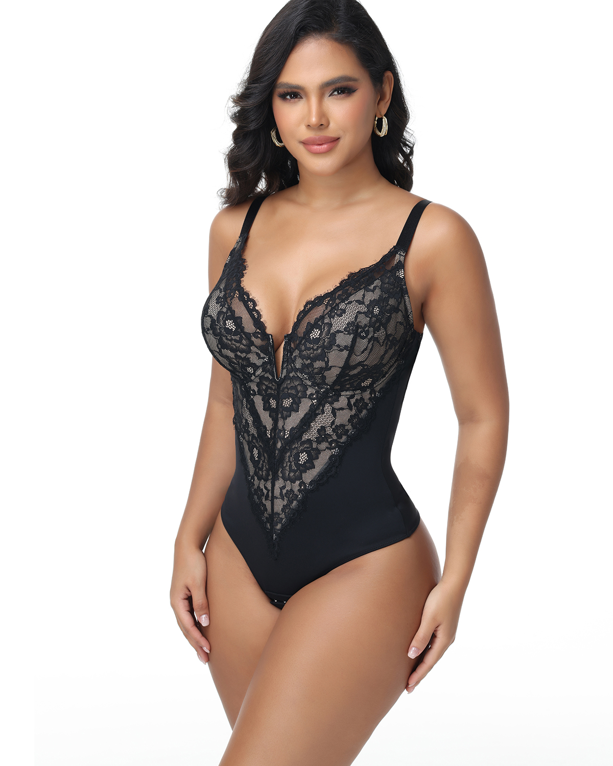 V-Neck Lace Triangle Bodysuit