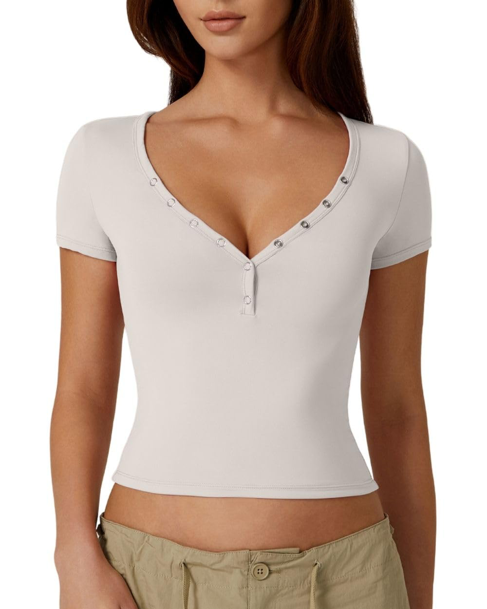 Women's Sexy Double Lined Button Up Slim Fit Crop Top