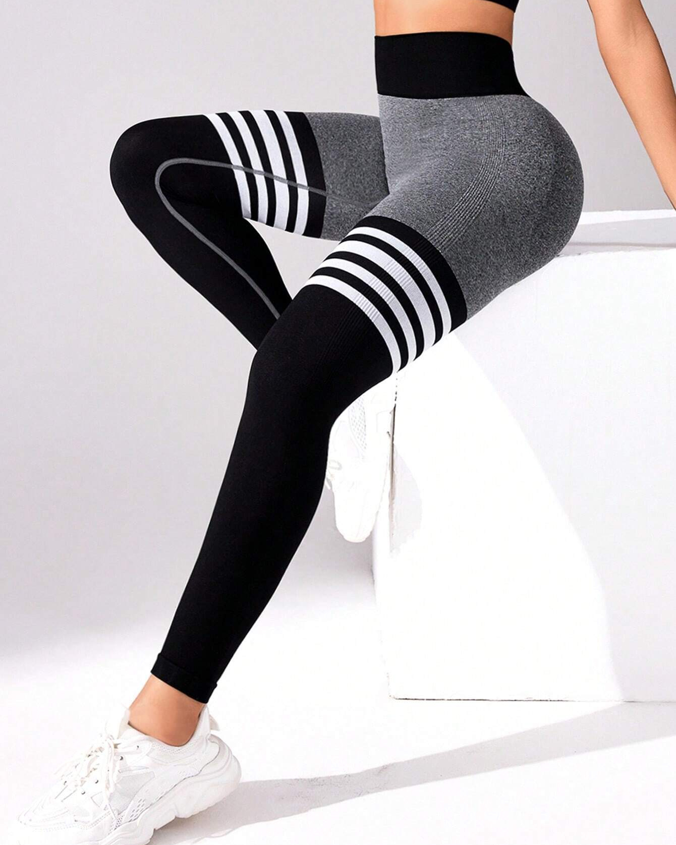High Waist Back V Butt Lifting Fitness Striped Yoga Leggings