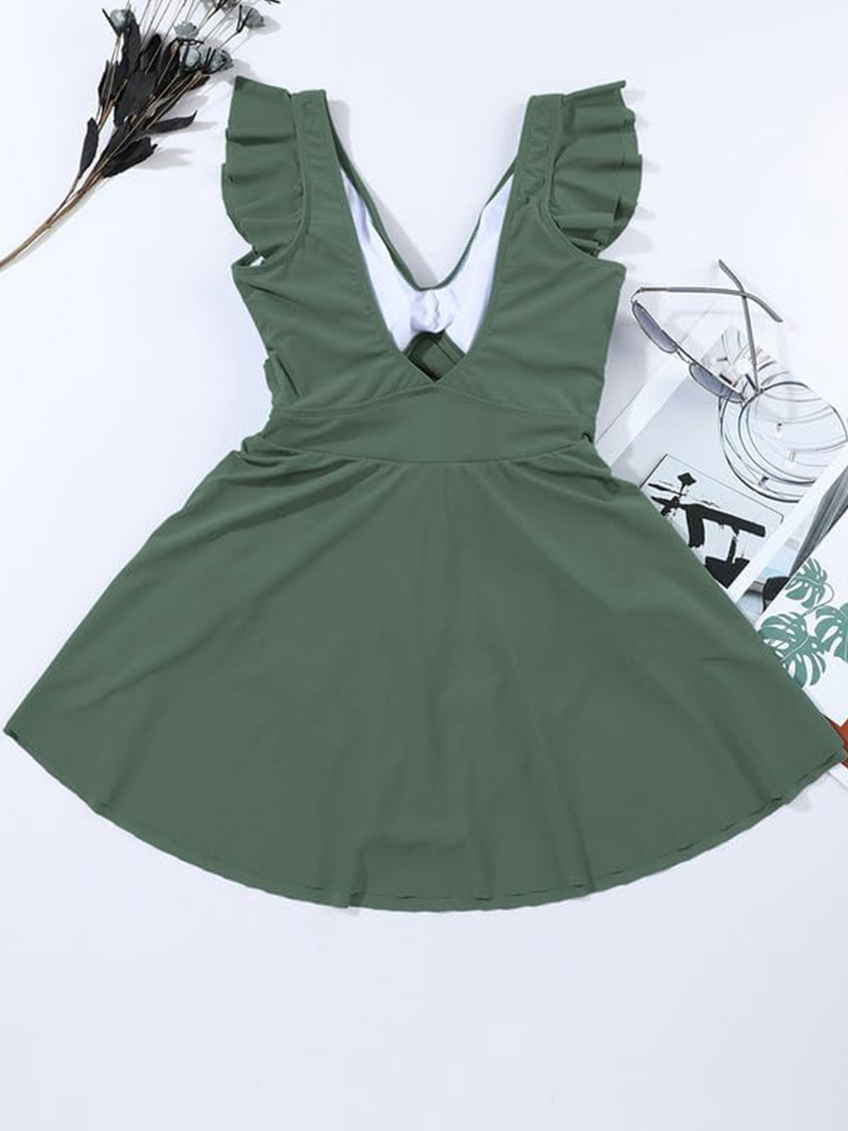 Women's One Piece Ruffle Cutout Slimming V Neck Swimsuit