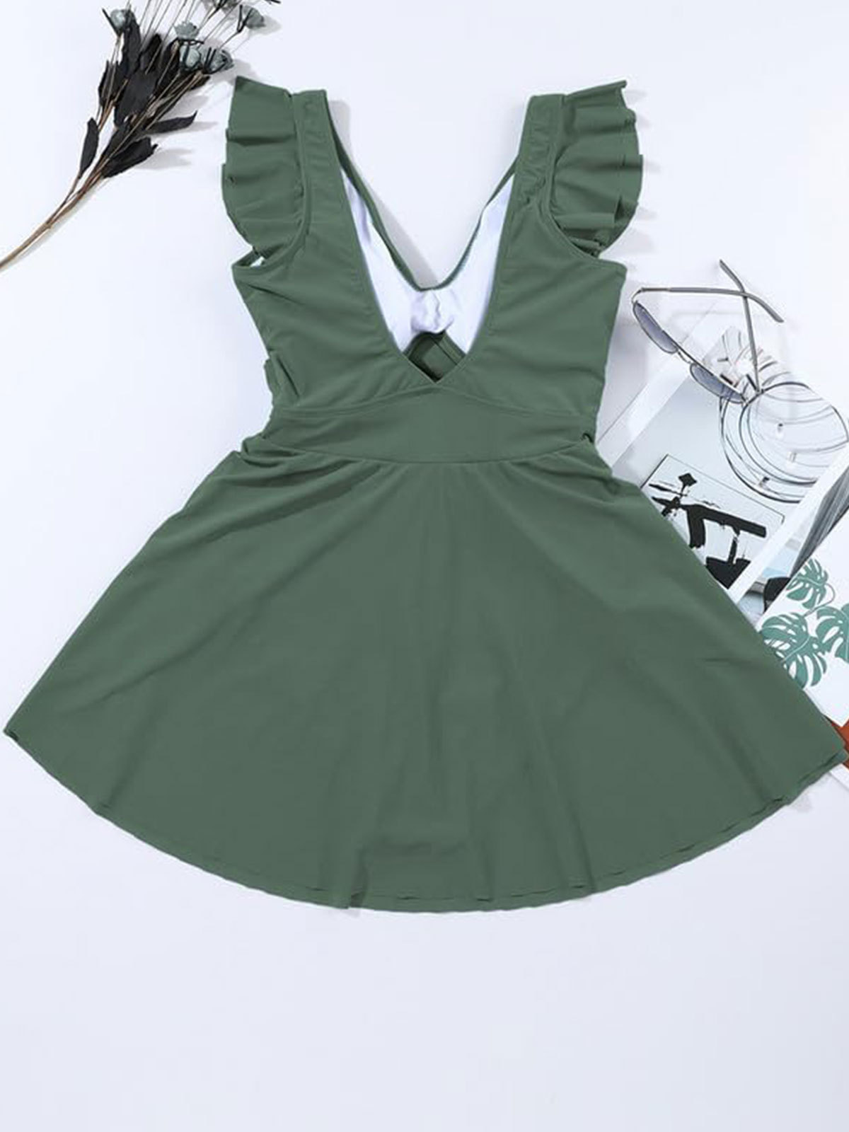 Women's One Piece Ruffle Cutout Slimming V Neck Swimsuit