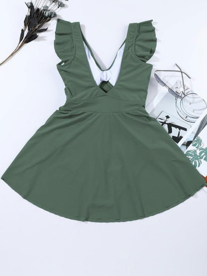 Women's One Piece Ruffle Cutout Slimming V Neck Swimsuit