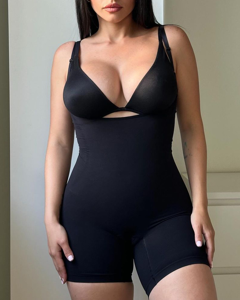Women's Tummy Control Open Bust Thigh Slimmer Seamless Body Shaper Bodysuit