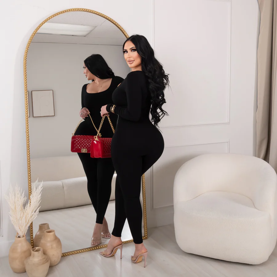 Long Sleeve Round Neck Bodysuit Snatched Jumpsuit