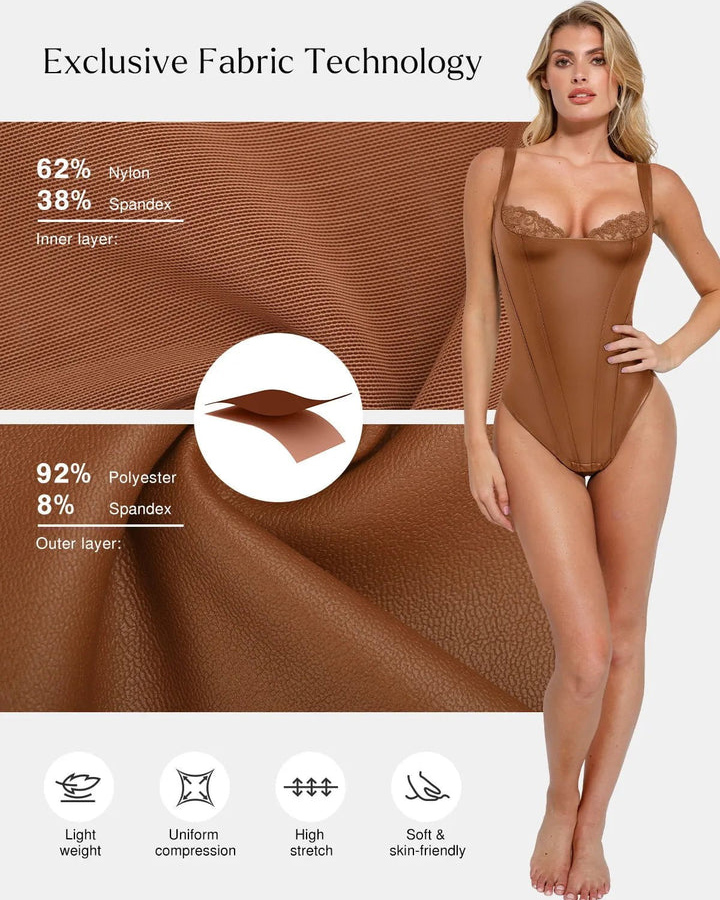 Shapewear Faux Leather Lace Balconette Sculpting Bodysuit