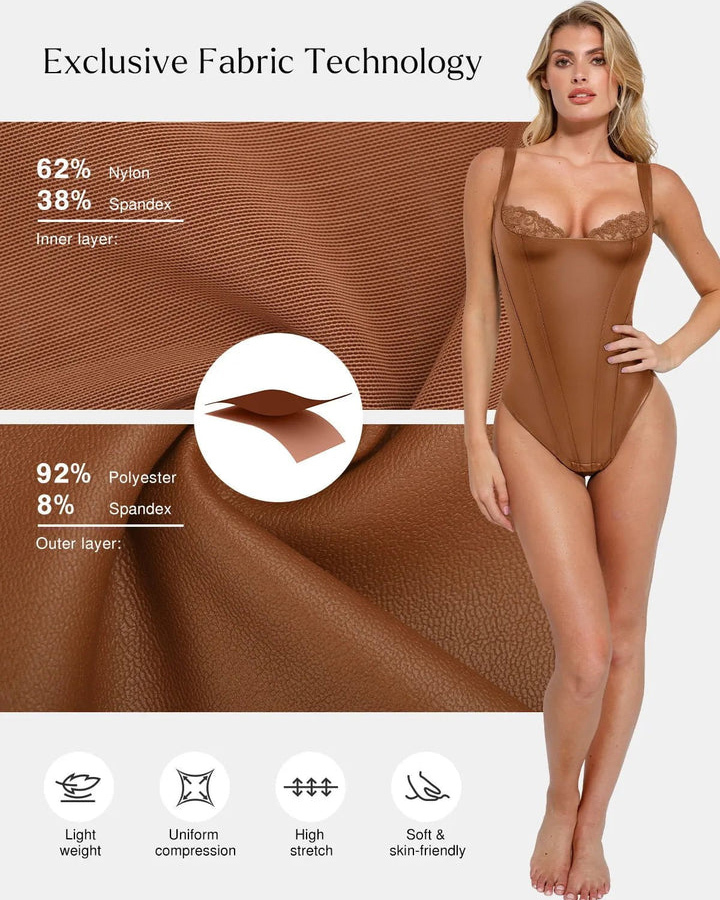 Shapewear Faux Leather Lace Balconette Sculpting Bodysuit