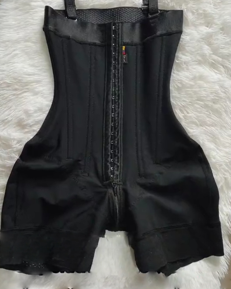 Buckle Front Open Bust Crotch Zipper Tummy Control Shapewear Bodysuit