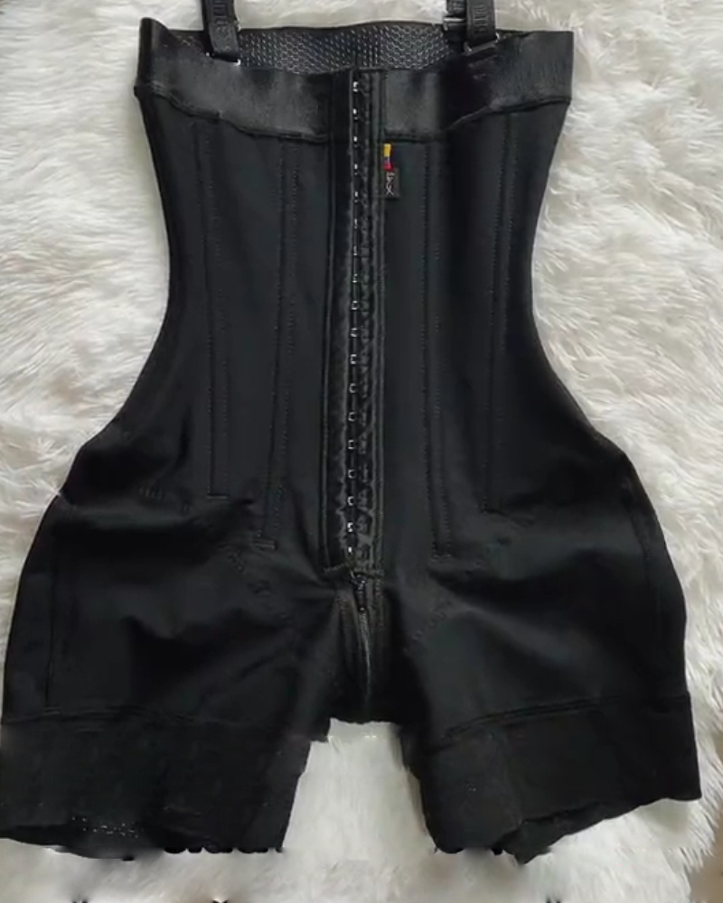 Buckle Front Open Bust Crotch Zipper Tummy Control Shapewear Bodysuit