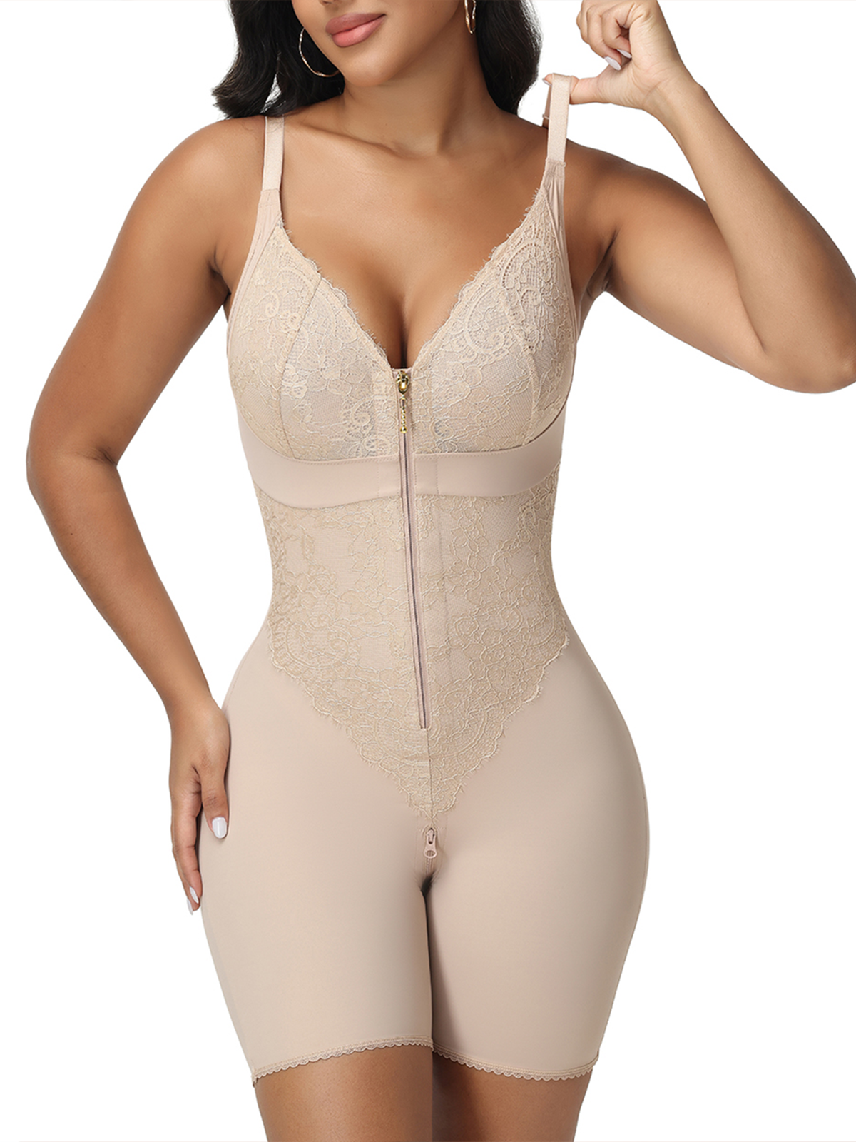 Chest Covering Zipper Bodysuit